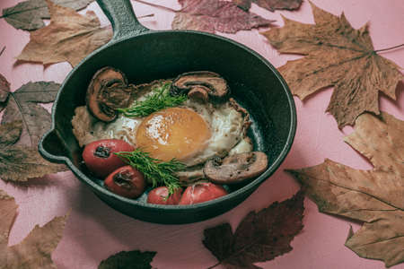 Style of cuisine- chicken egg is prepared for cooking. Still life- homemade foodの写真素材
