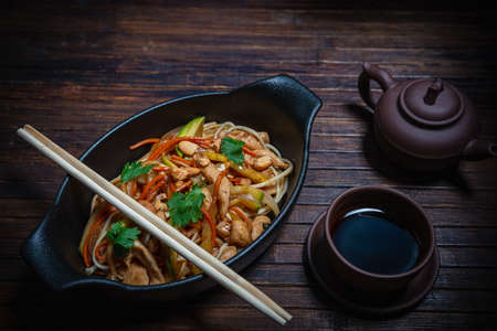 Delicious- asian udon noodles with beef wok. Fastfood professionalの写真素材