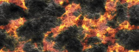Burning coals - crack surface. Abstract nature pattern - glow faded flame. Danger terrain- 3d...