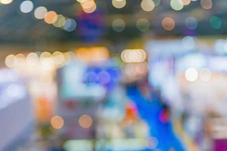 Event trade show expo background. Abstract blurred shopping mal-bokeh lights. Expo business booth standの写真素材