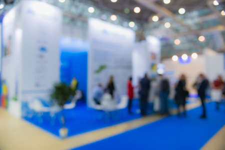 Event trade show expo background. Abstract blurred shopping mal-bokeh lights. Expo business booth standの写真素材