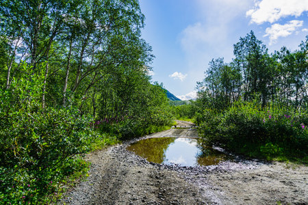 The city of Kirovsk- Murmansk region. Mountains Apatite ski resort. The Arctic region of Russia is a...