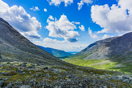 The city of Kirovsk- Murmansk region. Mountains Apatite ski resort. The Arctic region of Russia is a popular hiking trailの写真素材