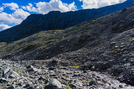 The city of Kirovsk- Murmansk region. Mountains Apatite ski resort. The Arctic region of Russia is a popular hiking trailの写真素材