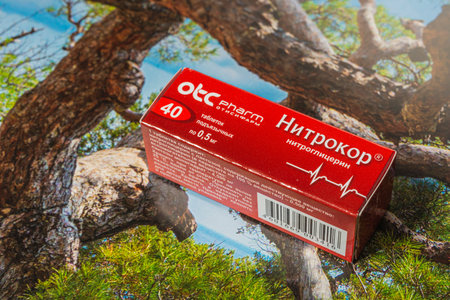 Moscow, Russia - November 27, 2022: Medical preparations - cardio vascular agent, pill packaging. medicine backgroundのeditorial素材