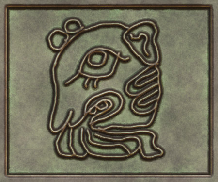 Hieroglyphic writing of the Maya tribe. Metal background- antique decoration. 3d illustrationの写真素材