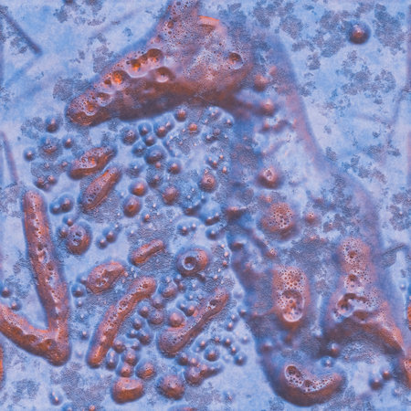 abstract blue background with bubbles and stains of water on the surfaceの写真素材