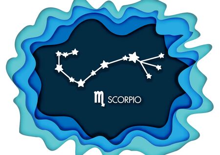 Paper art style, scorpio, horoscope star sign on modern paper cut abstract background. vector and illustrationのイラスト素材