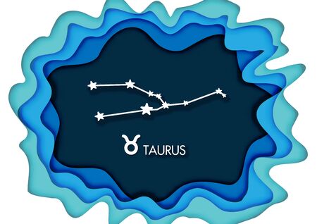 Paper art style, tauro, horoscope star sign on modern paper cut abstract background. vector and illustrationのイラスト素材