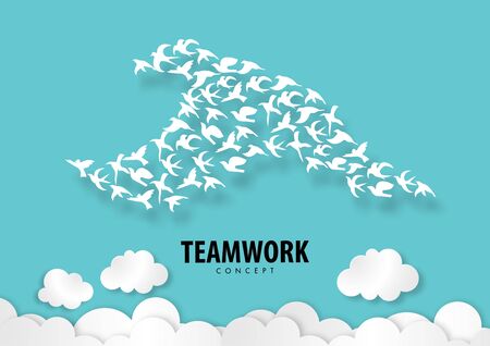 Teamwork concept with paper art, abstract, bird, icon paper cut style vectorのイラスト素材