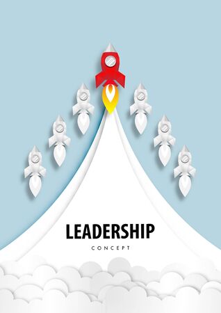 Rocket Leadership Concept with Paper Art or Origami Design Vectorのイラスト素材