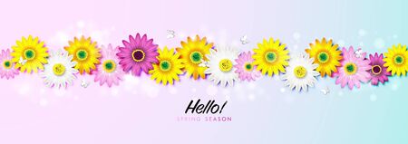 Spring Background with Colorful Daisy Flower Blossom Design Vectorのイラスト素材