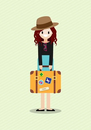 Cartoon character with cute lady of beautiful tourist, Flat vector illustrationのイラスト素材