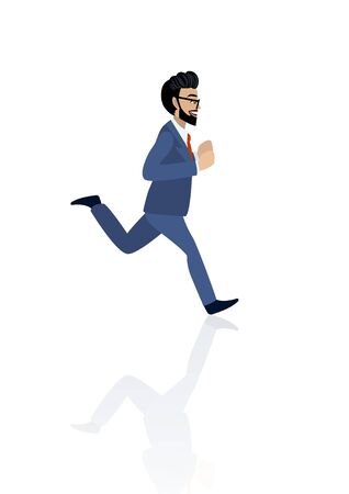 Young businessman running with cartoon character on white background vectorのイラスト素材