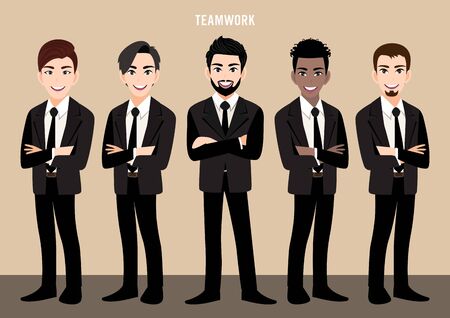 Cartoon character with business team set or leadership concept with businessmen. Vector illustration in cartoon style.のイラスト素材