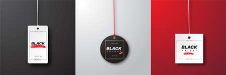 Black friday sale banner set with art text on sale price tag or sale tag background vector illustrationのイラスト素材