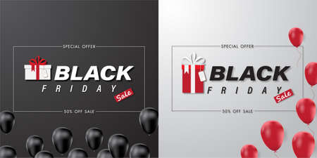 Black Friday sale banner with balloon and abstract background. Social media vector illustration template for website and mobile website development, email and newsletter designのイラスト素材