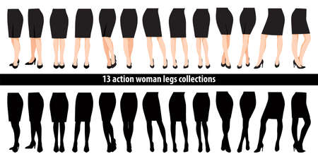 Set of woman legs in high heel shoes and black skirt cartoon characterのイラスト素材