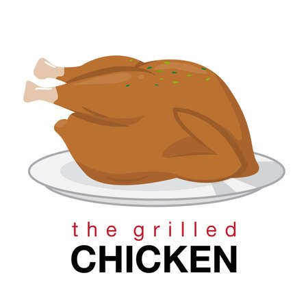 Grilled chicken or Roasted chicken on white background flat icon style vectorのイラスト素材