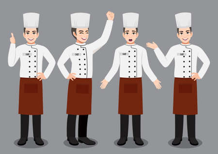 Professional Chef working character vector design, with different poses vector illustration cartoon characterのイラスト素材