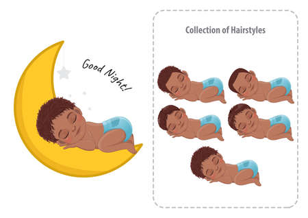 Black Baby Boy Sleeping Collection Cartoon Character Vectorのイラスト素材