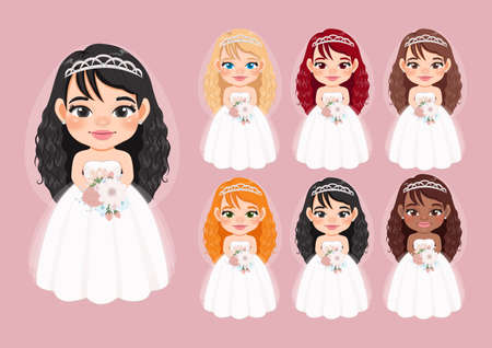 Set of Diverse Bride or Marriage Design Concept Vectorのイラスト素材