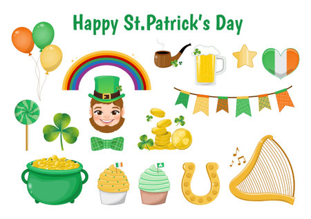 St. Patrick s Day elements set cartoon character design vectorのイラスト素材