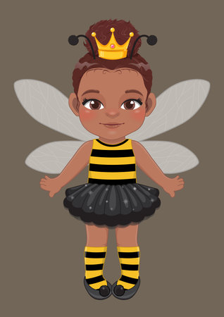 Vector illustration of American African girl in a bee costume. Flat icon styleのイラスト素材