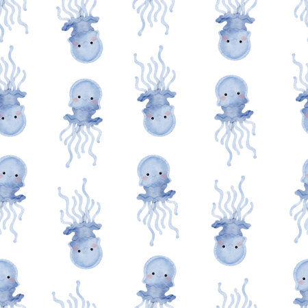 Cute Jellyfish Seamless Pattern on white background illustrationの写真素材
