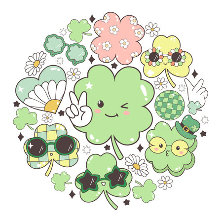 St Patricks Day t-shirt Design Vector with Retro Shamrock, Hats, Four-Leaf Clovers and Lucky Elements Hand Drawn Designのイラスト素材