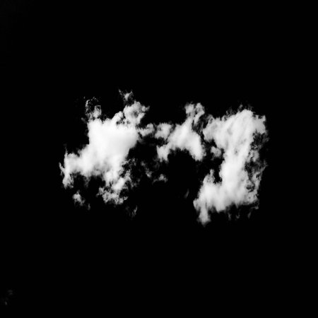 Set of isolated clouds over black background.