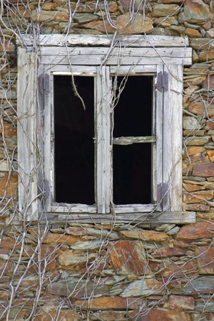 Rustic windows of a traditional construction in Asturias, Spain