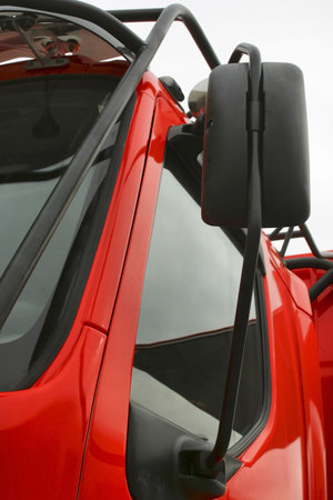 Detail of racing red truck.
