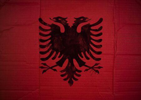 Flag of Albania made with corrugated cardboardの写真素材