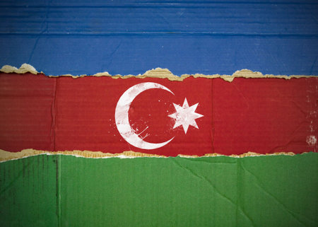 Flag of Azerbaijan made with corrugated cardboardの写真素材