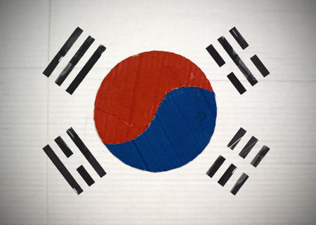 Flag of South Korea made with corrugated cardboardの写真素材