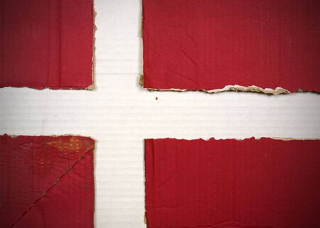Flag of Denmark  made with corrugated cardboardの写真素材
