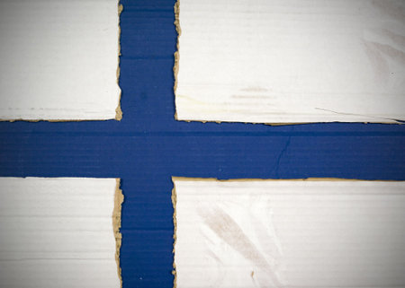 Flag of Finland made with corrugated cardboardの写真素材