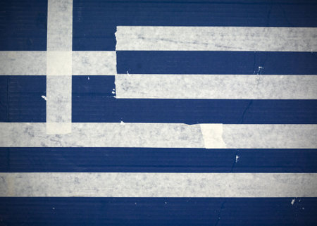 Flag of Greece made with corrugated cardboardの写真素材
