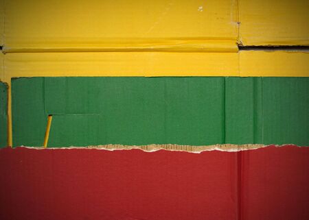 Flag of Lithuania made with corrugated cardboardの写真素材