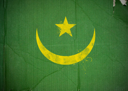 Flag of Mauritania made with corrugated cardboardの写真素材