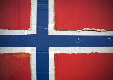 Flag of Norway made with corrugated cardboardの写真素材