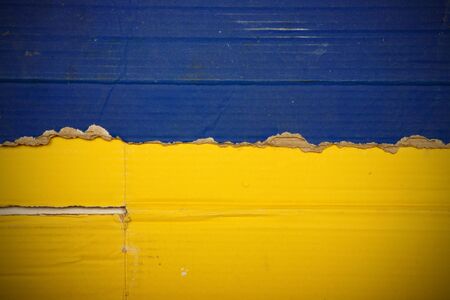 Flag of Ukraine made with corrugated cardboardの写真素材