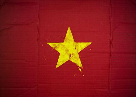 Flag of Vietnam made with corrugated cardboardの写真素材