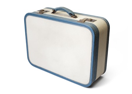 Retro traveled suitcase isolated on white.の写真素材