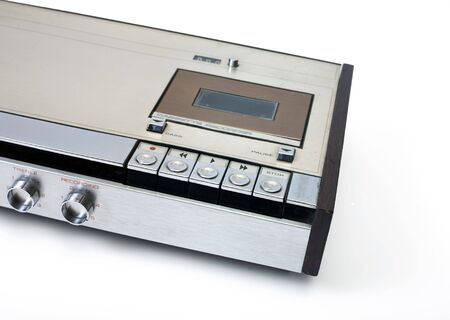 Retro audio cassette tape player recorder isolated on white.の写真素材