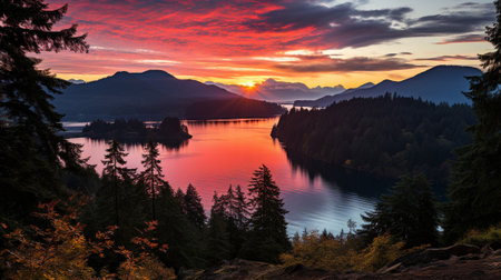 the awe-inspiring spectacle of the sun ascending over a majestic mountain range, illuminating the landscape in a breathtaking display of colors. Experience the tranquility and grandeur of natureの素材