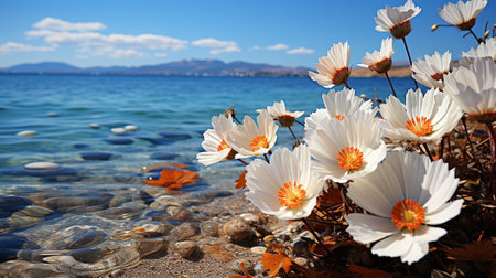 This stunning landscape invites you to photograph a vast expanse of wildflowers in full bloom, offering a breathtaking symphony of hues and a haven for bees, butterflies, and other pollinators.の素材