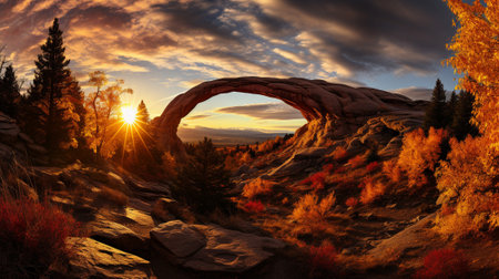 allure of sandstone arches gracefully formed by centuries of desert erosion. The arid desert landscape sets the stage for these natural wonders, where time and nature have crafted unique structuresの素材