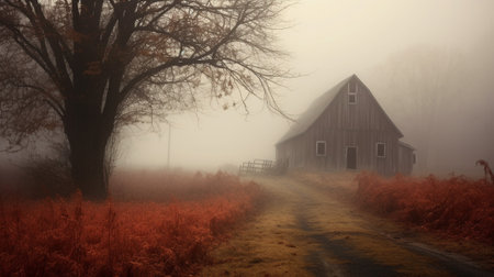Immerse yourself in the captivating world of mist and mystery with this photograph. The landscape, shrouded in a dense blanket of fog, beckons you into a realm of intrigue and uncertainty.の素材